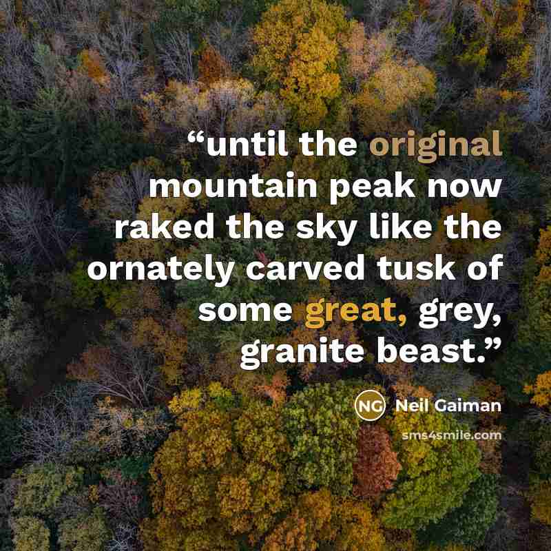 “until the original mountain peak now raked the sky like the ornately carved tusk of some great, grey, granite beast.” quote by Neil Gaiman