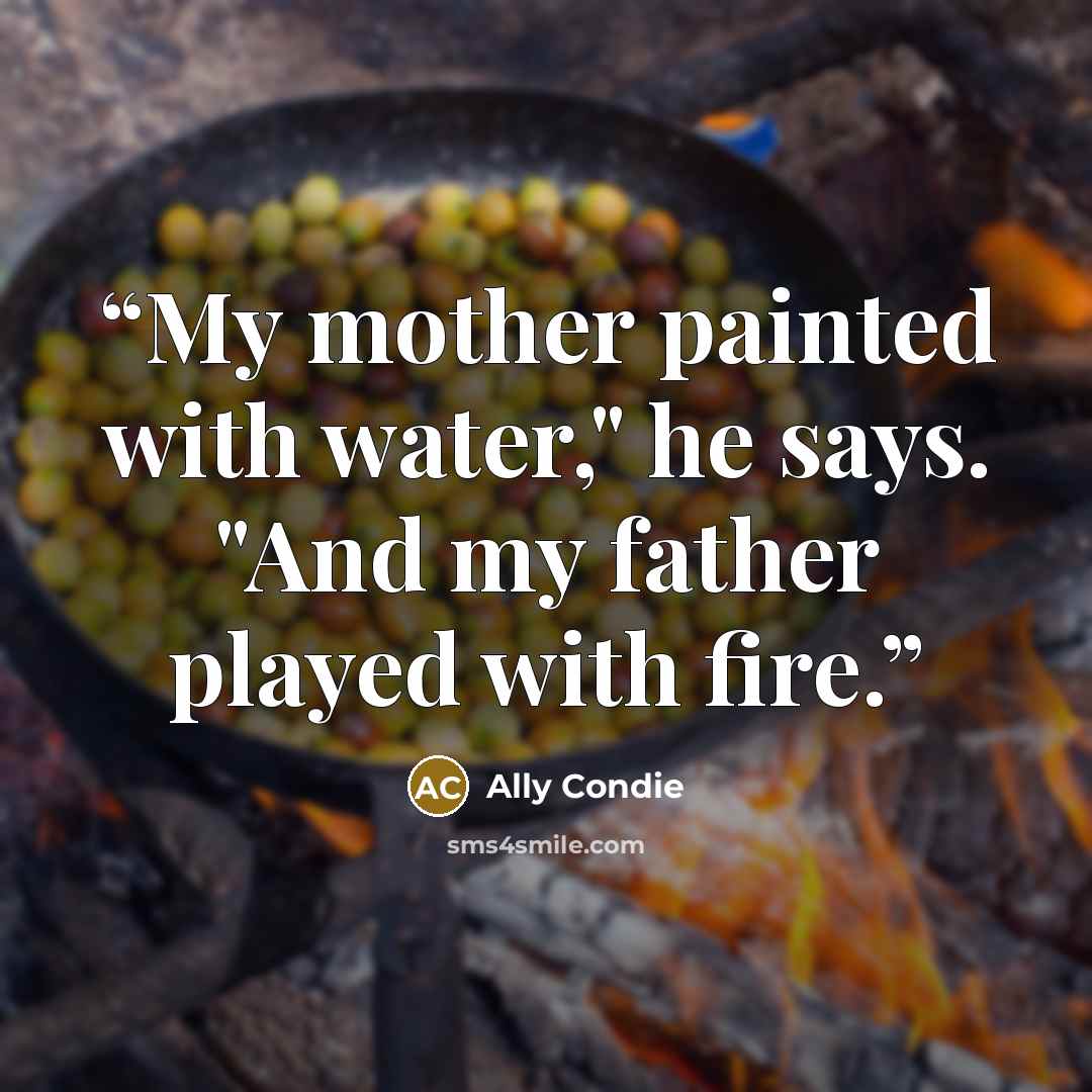 “My mother painted with water," he says. "And my father played with fire.” quote by Ally Condie