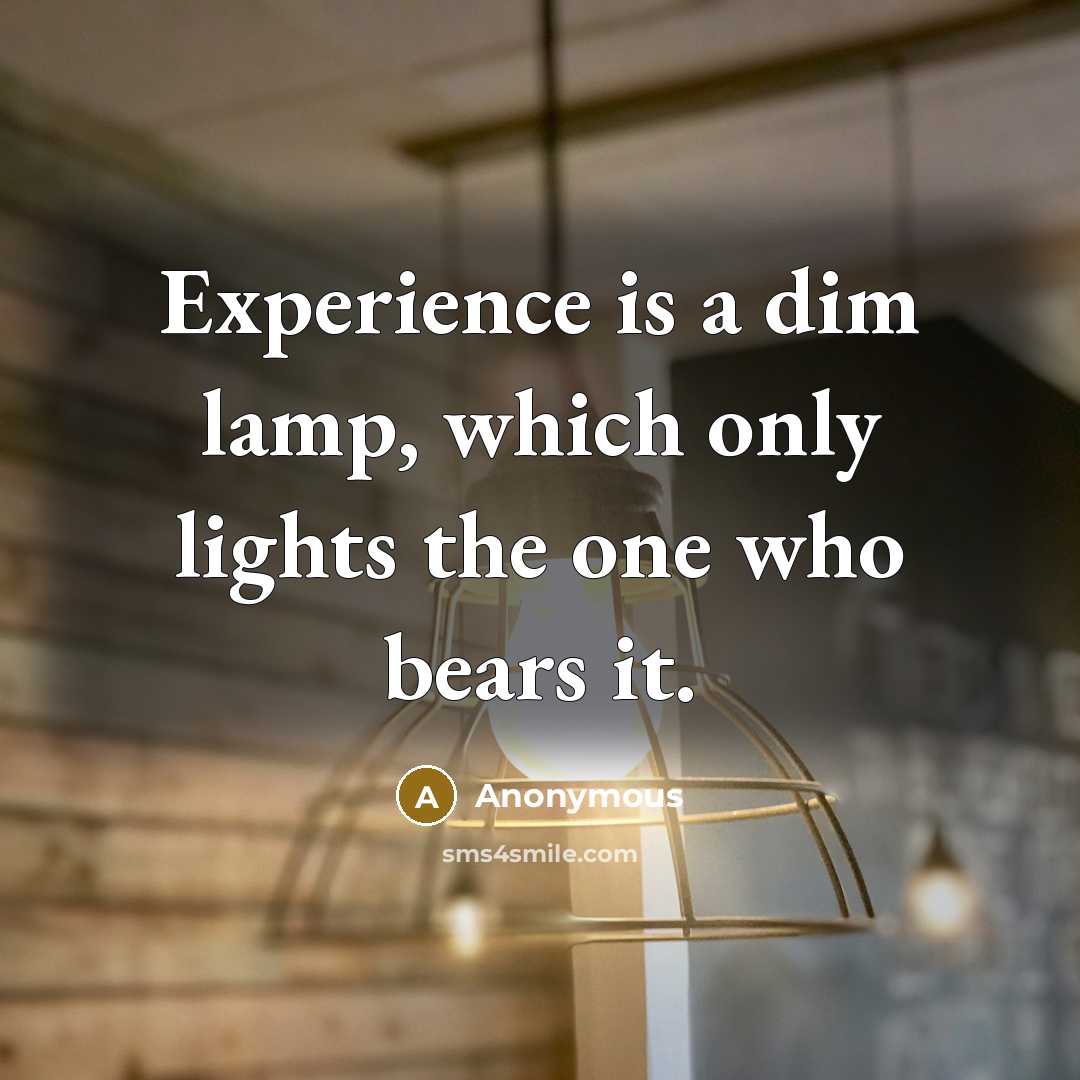 “Experience is a dim lamp, which only lights the one who bears it.” quote by Anonymous