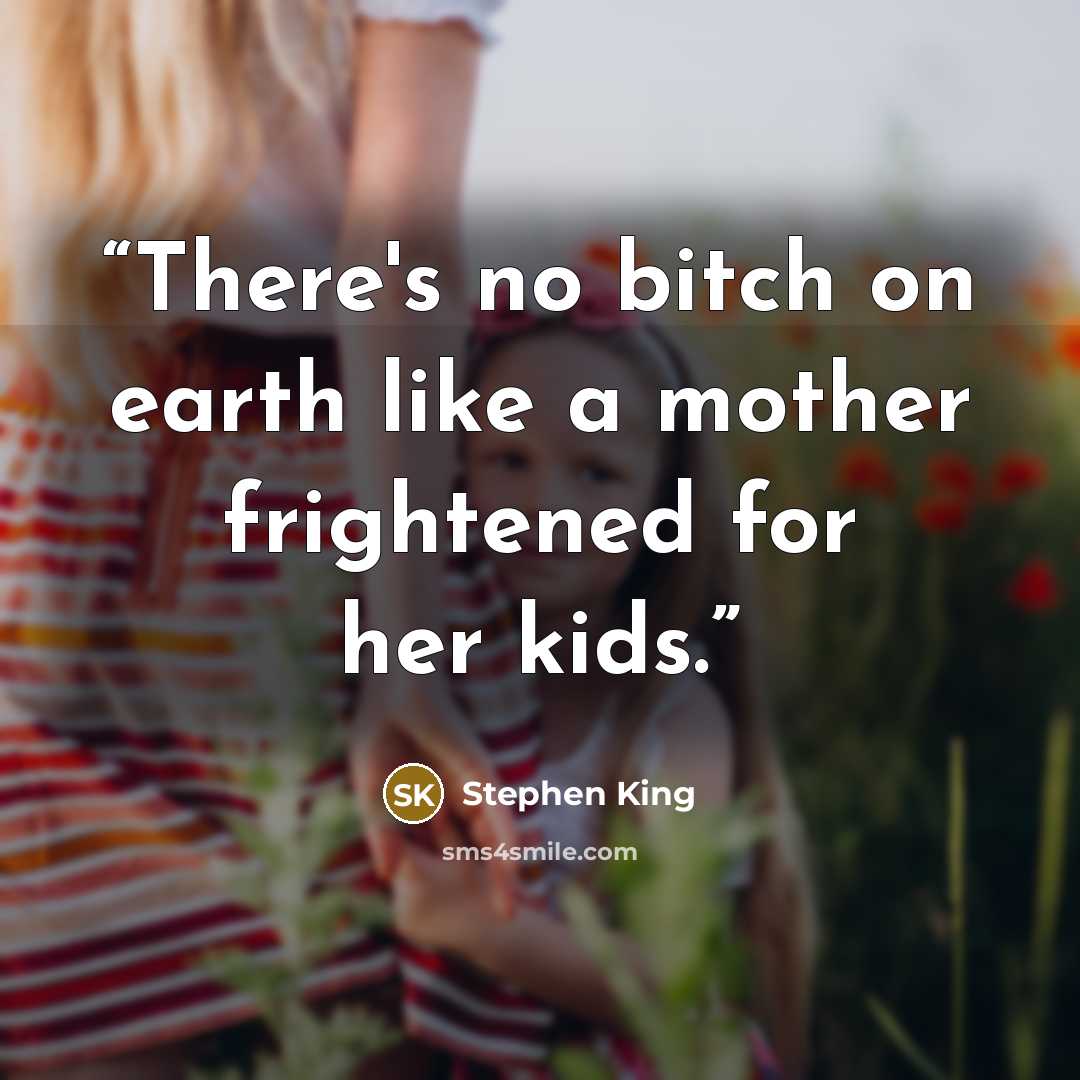 “There's no bitch on earth like a mother frightened for her kids.” quote by Stephen King