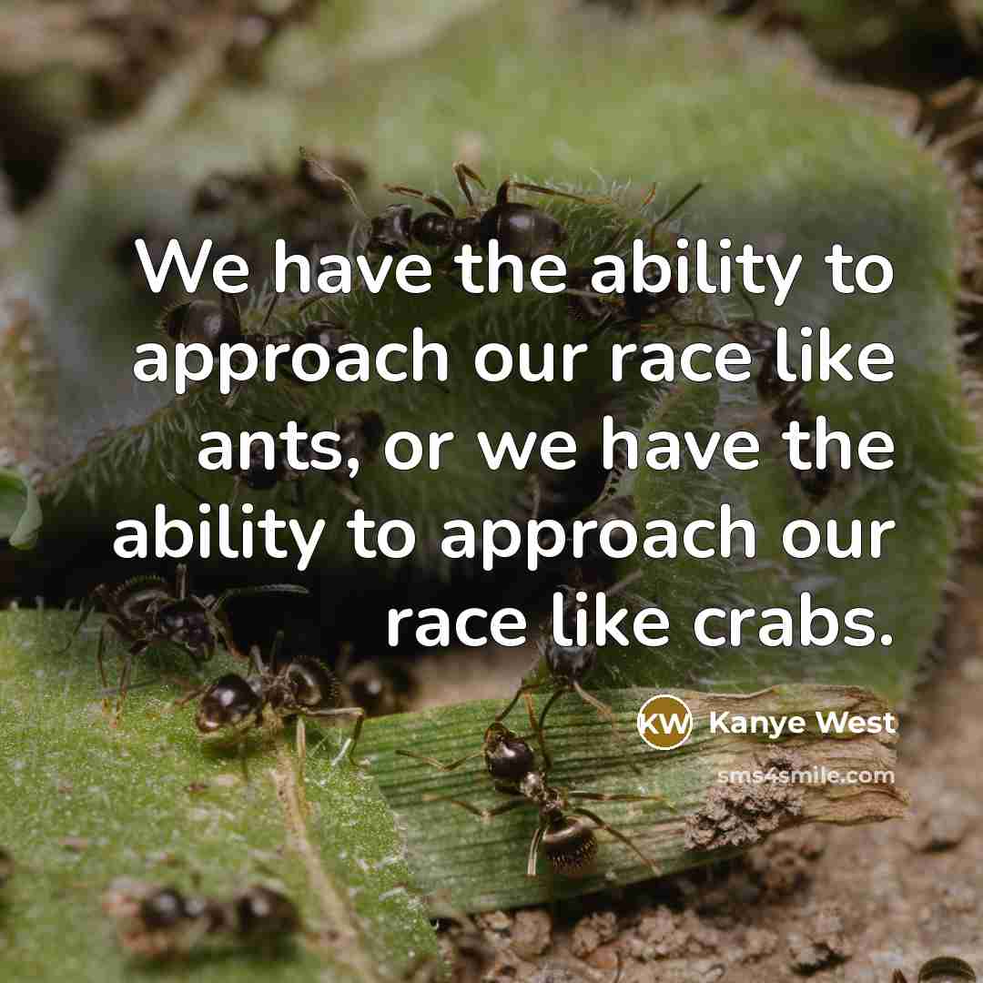 “We have the ability to approach our race like ants, or we have the ability to approach our race like crabs.” quote by Kanye West