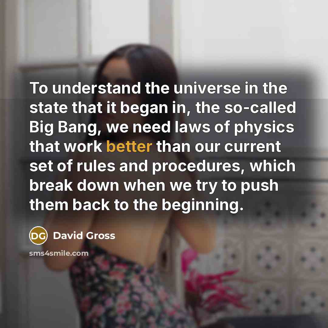 “To understand the universe in the state that it began in, the so-called Big Bang, we need laws of physics that work better than our current set of rules and procedures, which break down when we try to push them back to the beginning.” quote by David Gross