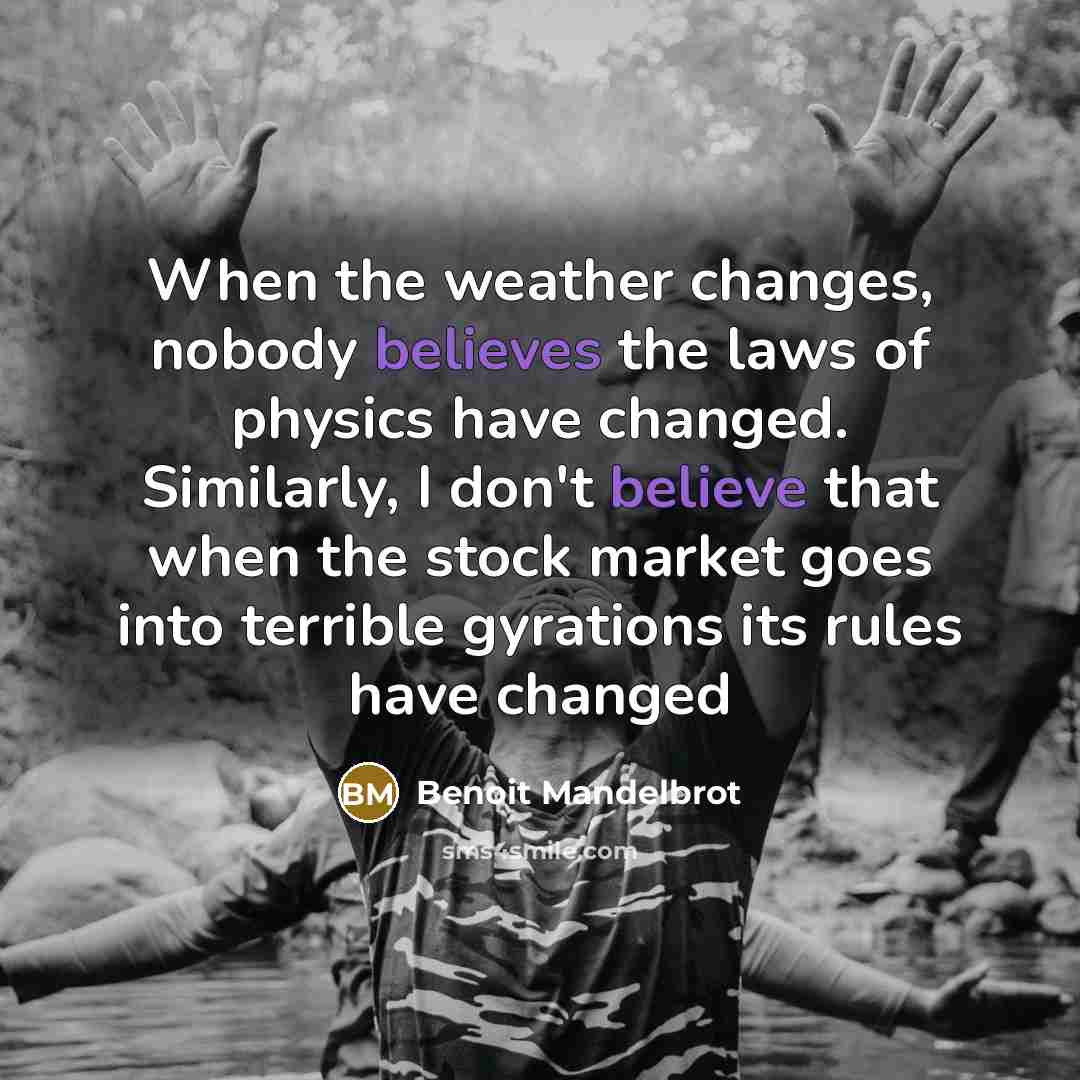 “When the weather changes, nobody believes the laws of physics have changed. Similarly, I don't believe that when the stock market goes into terrible gyrations its rules have changed” quote by Benoit Mandelbrot
