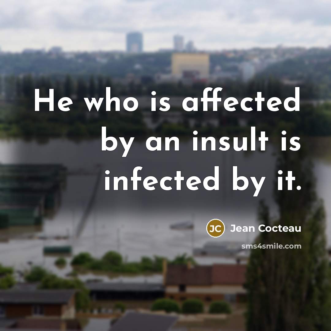 “He who is affected by an insult is infected by it.” quote by Jean Cocteau