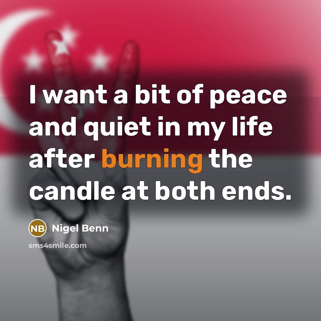 “I want a bit of peace and quiet in my life after burning the candle at both ends.” quote by Nigel Benn