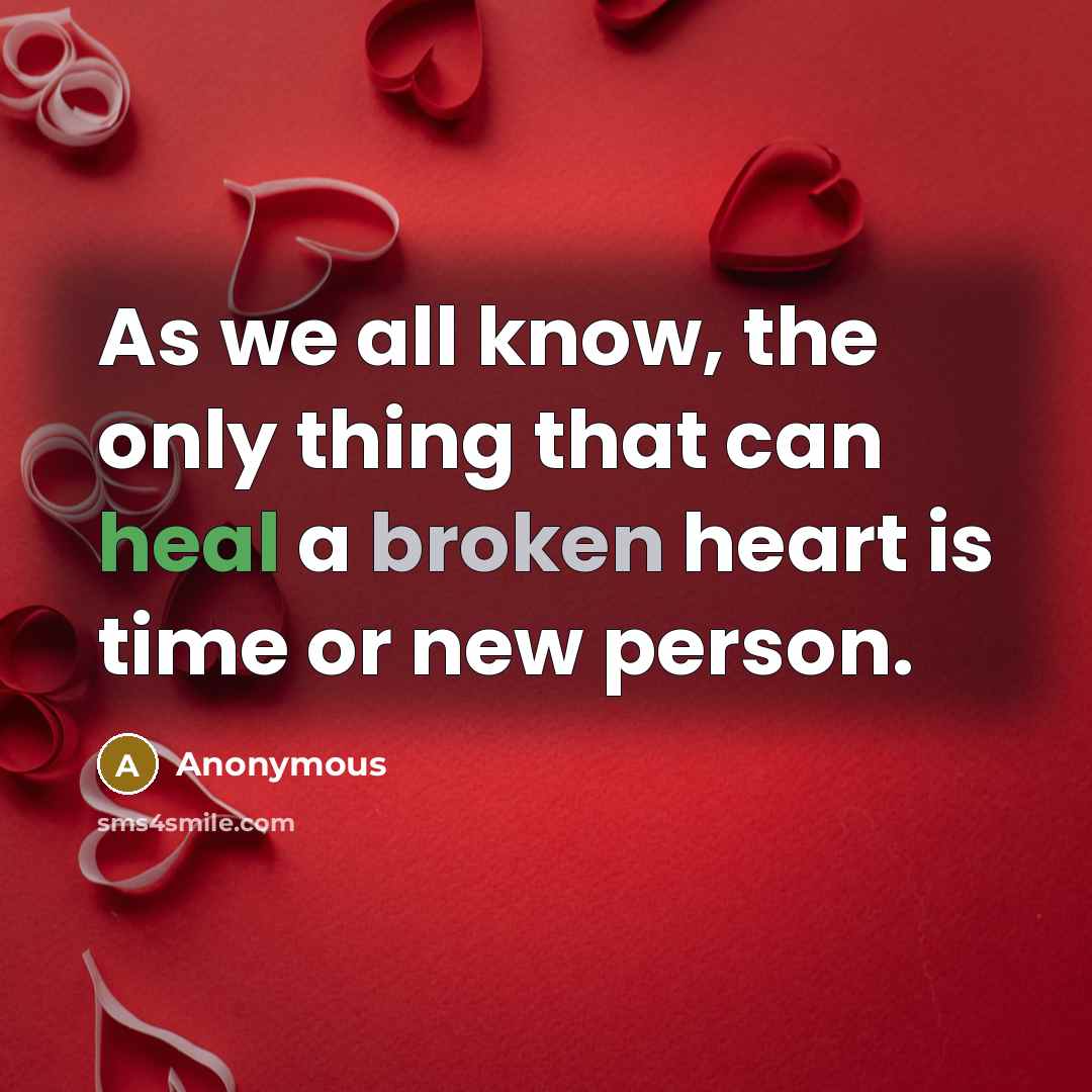 “As we all know, the only thing that can heal a broken heart is time or new person.” quote by Anonymous