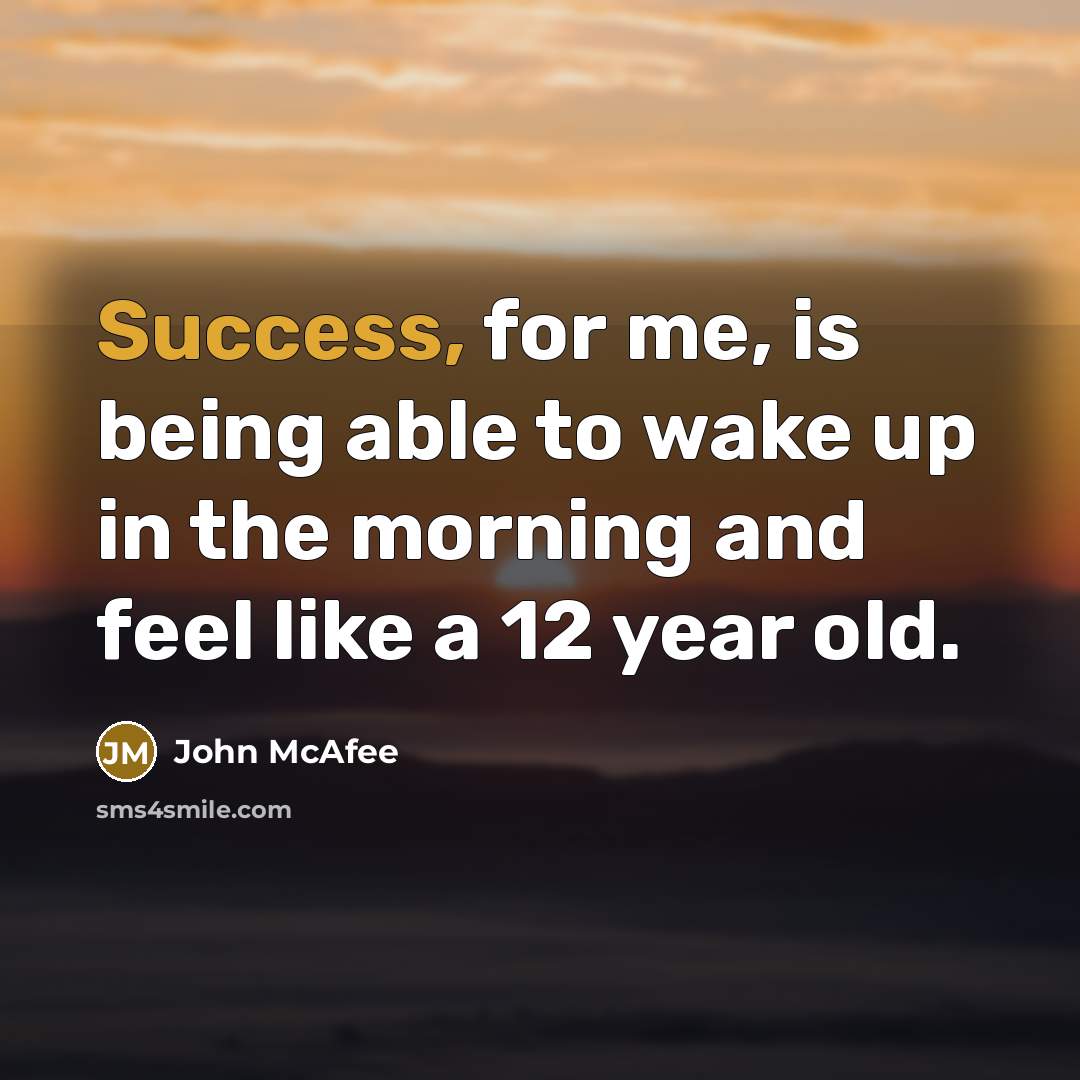 “Success, for me, is being able to wake up in the morning and feel like a 12 year old.” quote by John McAfee