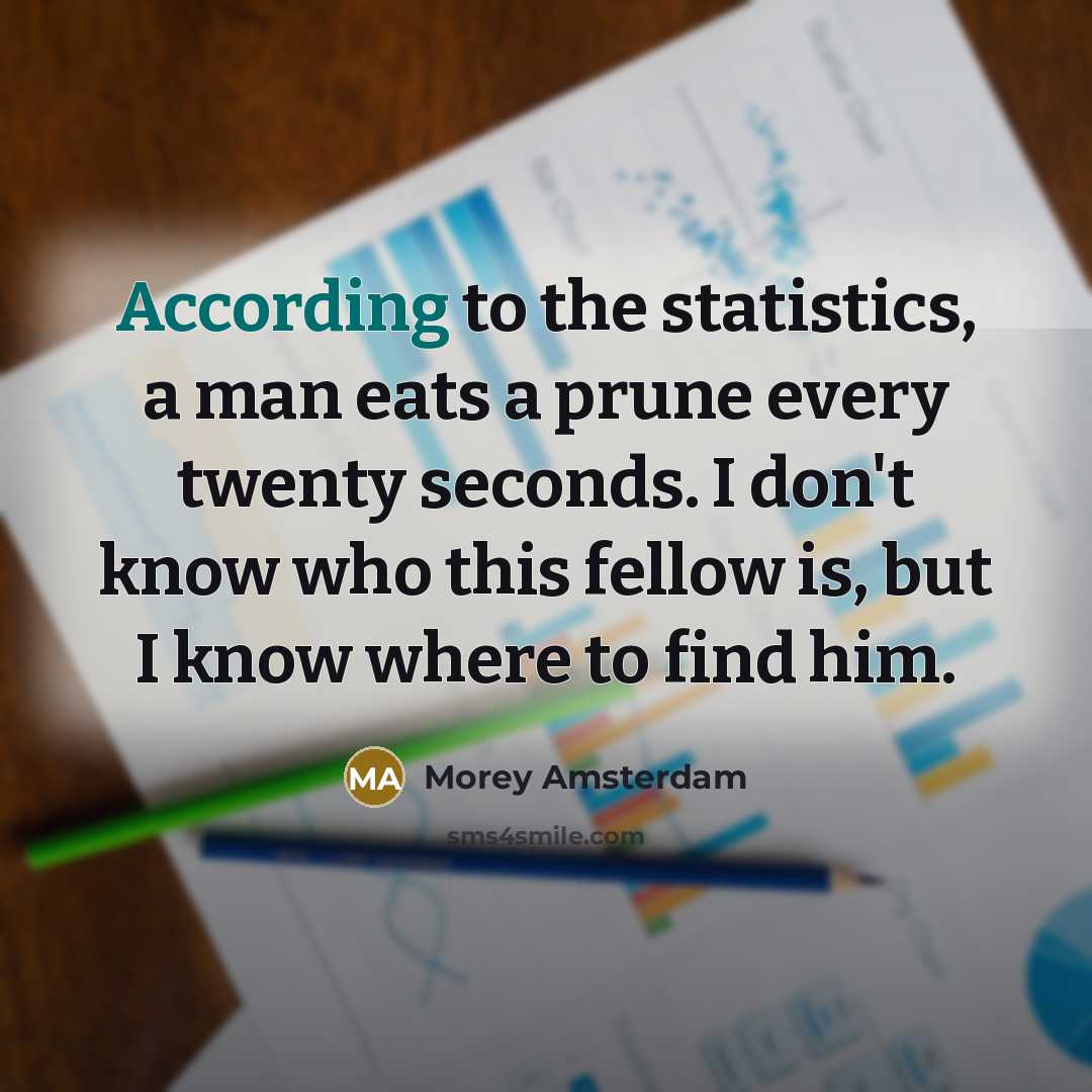 “According to the statistics, a man eats a prune every twenty seconds. I don't know who this fellow is, but I know where to find him.” quote by Morey Amsterdam