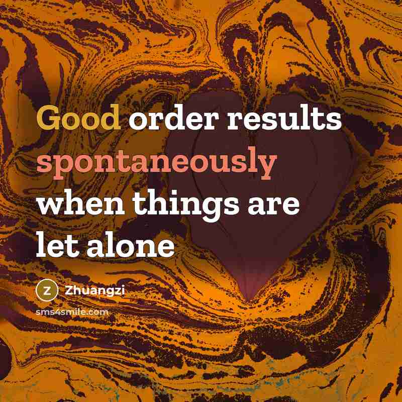 “Good order results spontaneously when things are let alone” quote by Zhuangzi