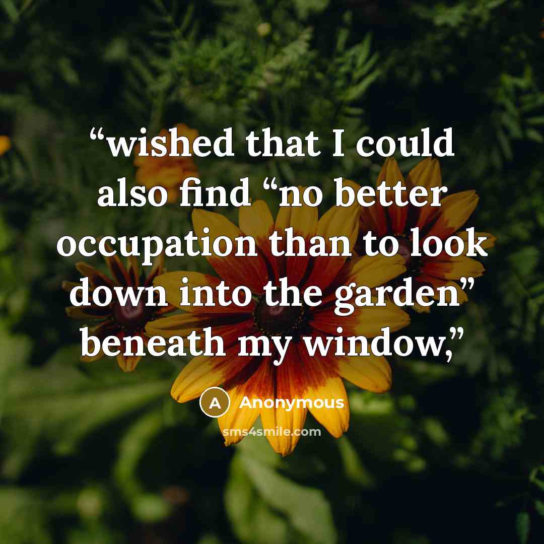 “wished that I could also find “no better occupation than to look down into the garden” beneath my window,” quote by Anonymous