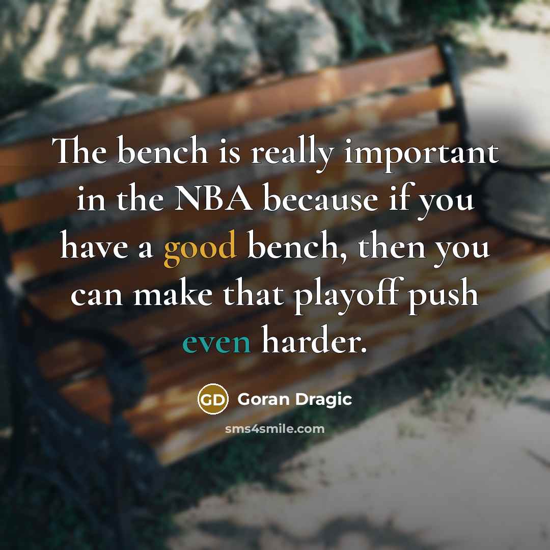 “The bench is really important in the NBA because if you have a good bench, then you can make that playoff push even harder.” quote by Goran Dragic