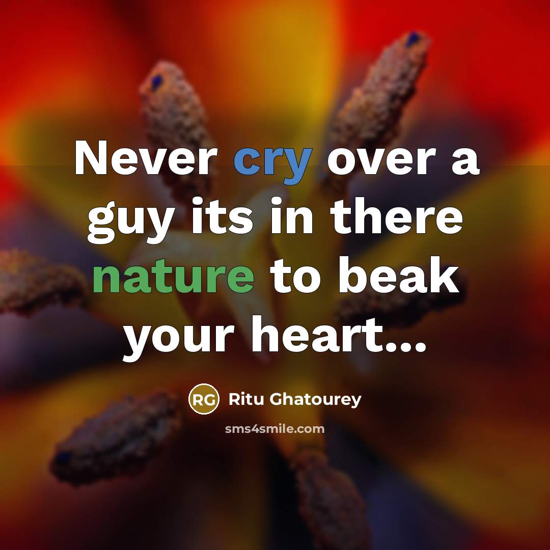 “Never cry over a guy its in there nature to beak your heart...” quote by Ritu Ghatourey