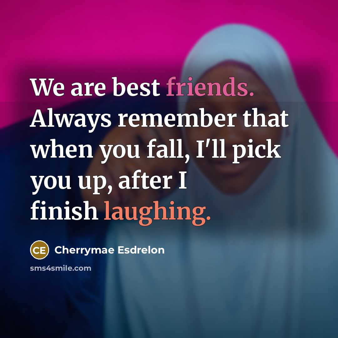 “We are best friends. Always remember that when you fall, I'll pick you up, after I finish laughing.” quote by Cherrymae Esdrelon