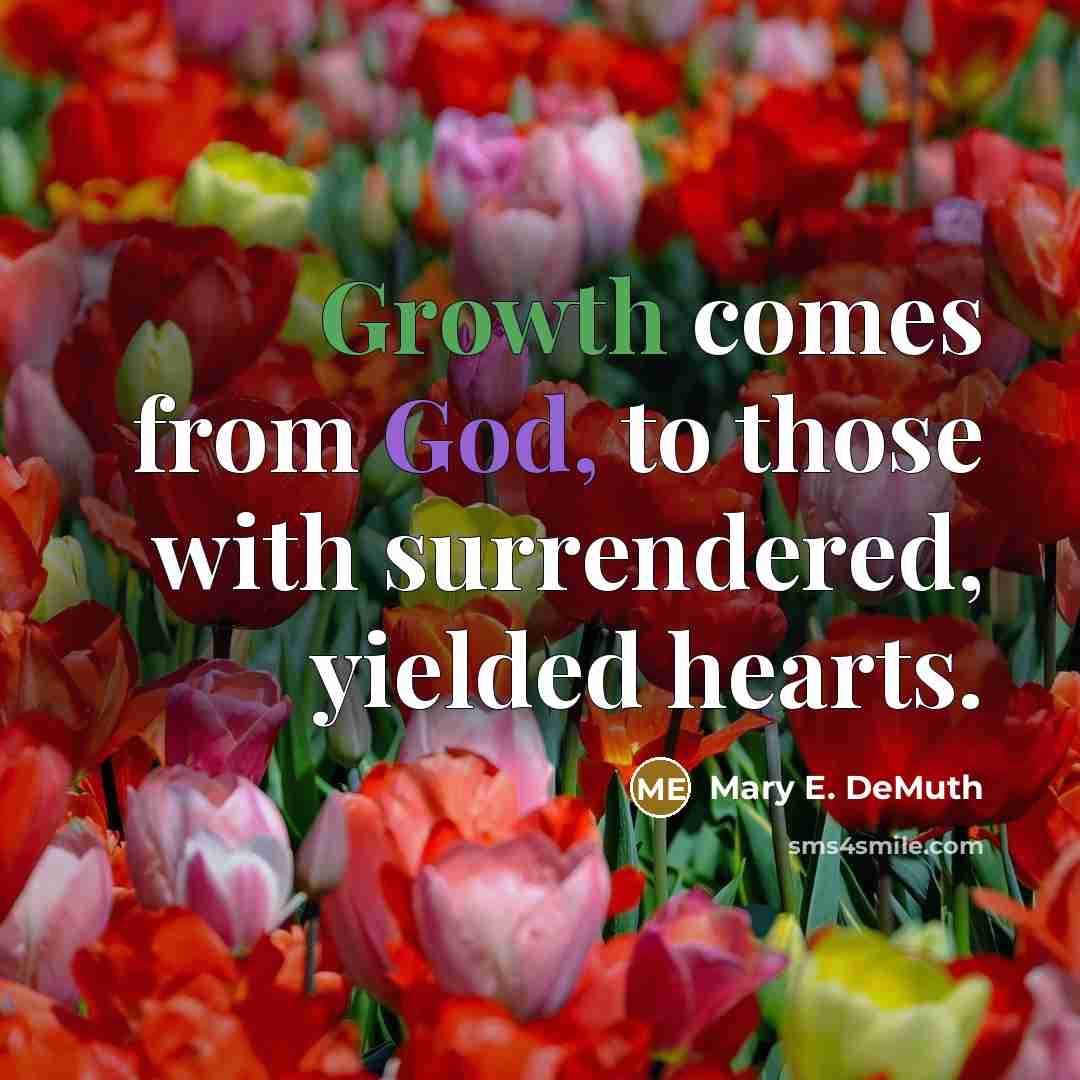 “Growth comes from God, to those with surrendered, yielded hearts.” quote by Mary E. DeMuth