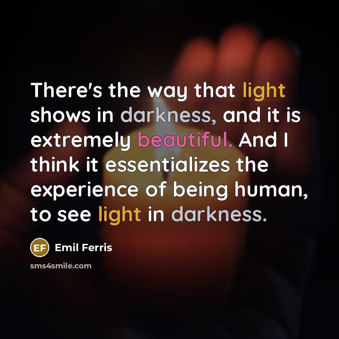 “There's the way that light shows in darkness, and it is extremely beautiful. And I think it essentializes the experience of being human, to see light in darkness.” quote by Emil Ferris