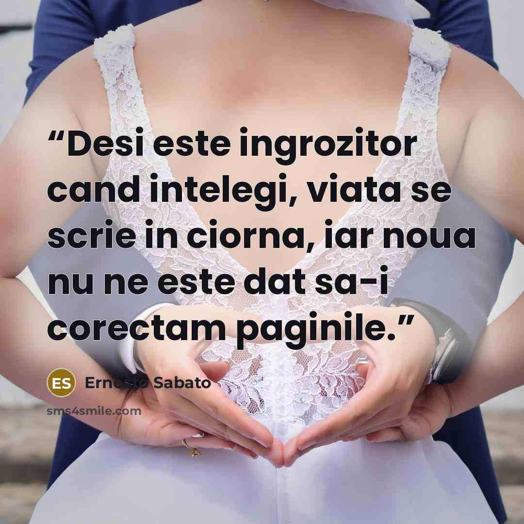 “Desi este ingrozitor cand intelegi, viata se scrie in ciorna, iar noua nu ne este dat sa-i corectam paginile.” quote by Ernesto Sabato