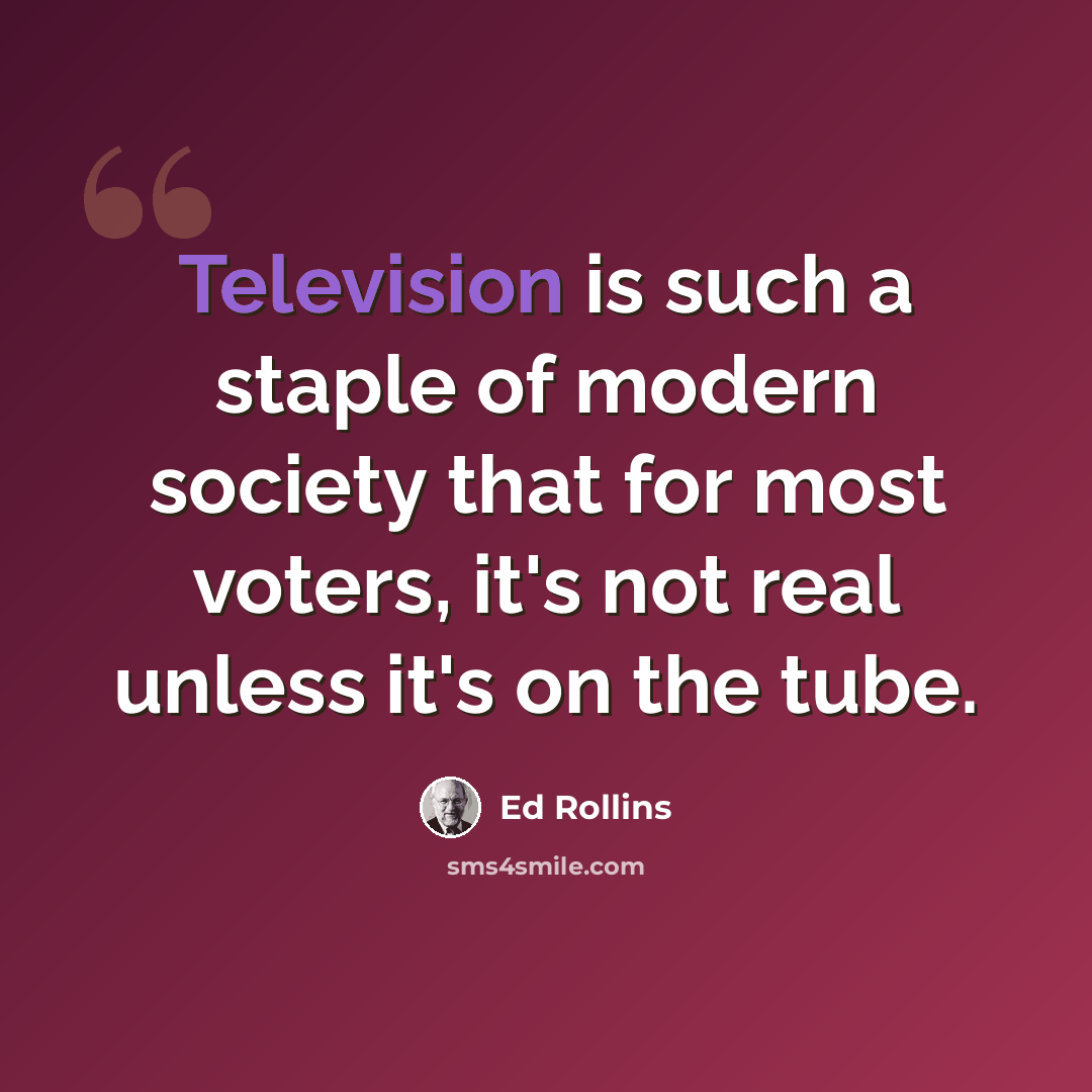 “Television is such a staple of modern society that for most voters, it's not real unless it's on the tube.” quote by Ed Rollins