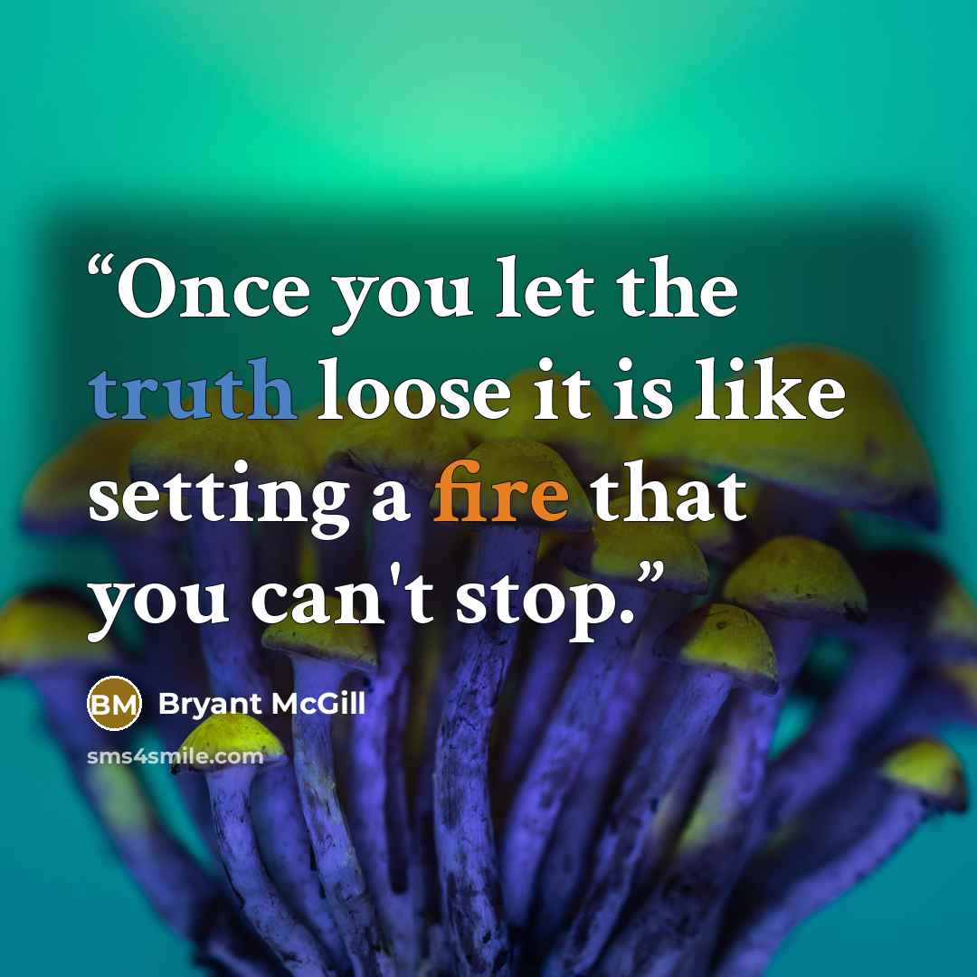 “Once you let the truth loose it is like setting a fire that you can't stop.” quote by Bryant McGill