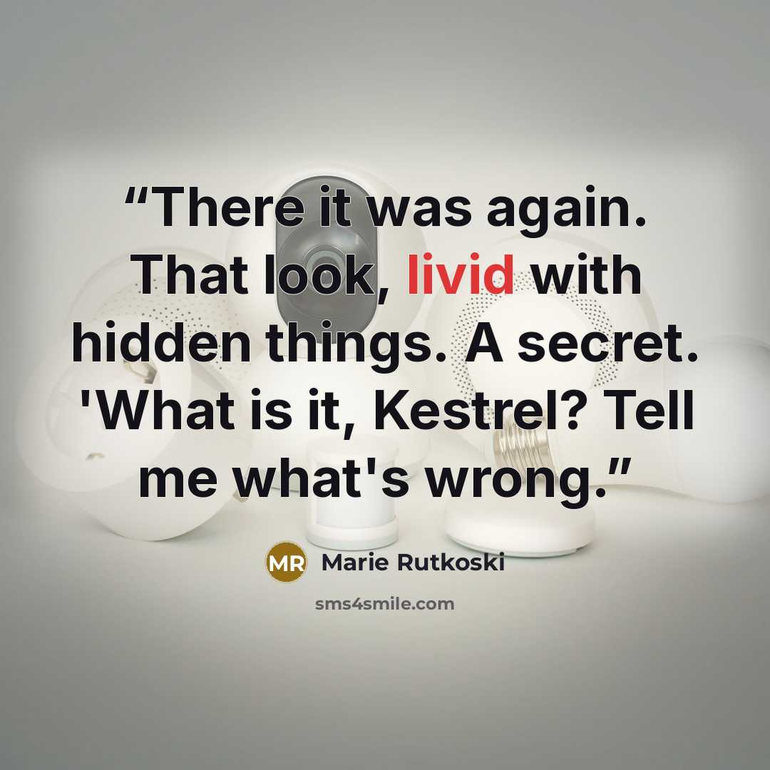 “There it was again. That look, livid with hidden things. A secret. 'What is it, Kestrel? Tell me what's wrong.” quote by Marie Rutkoski