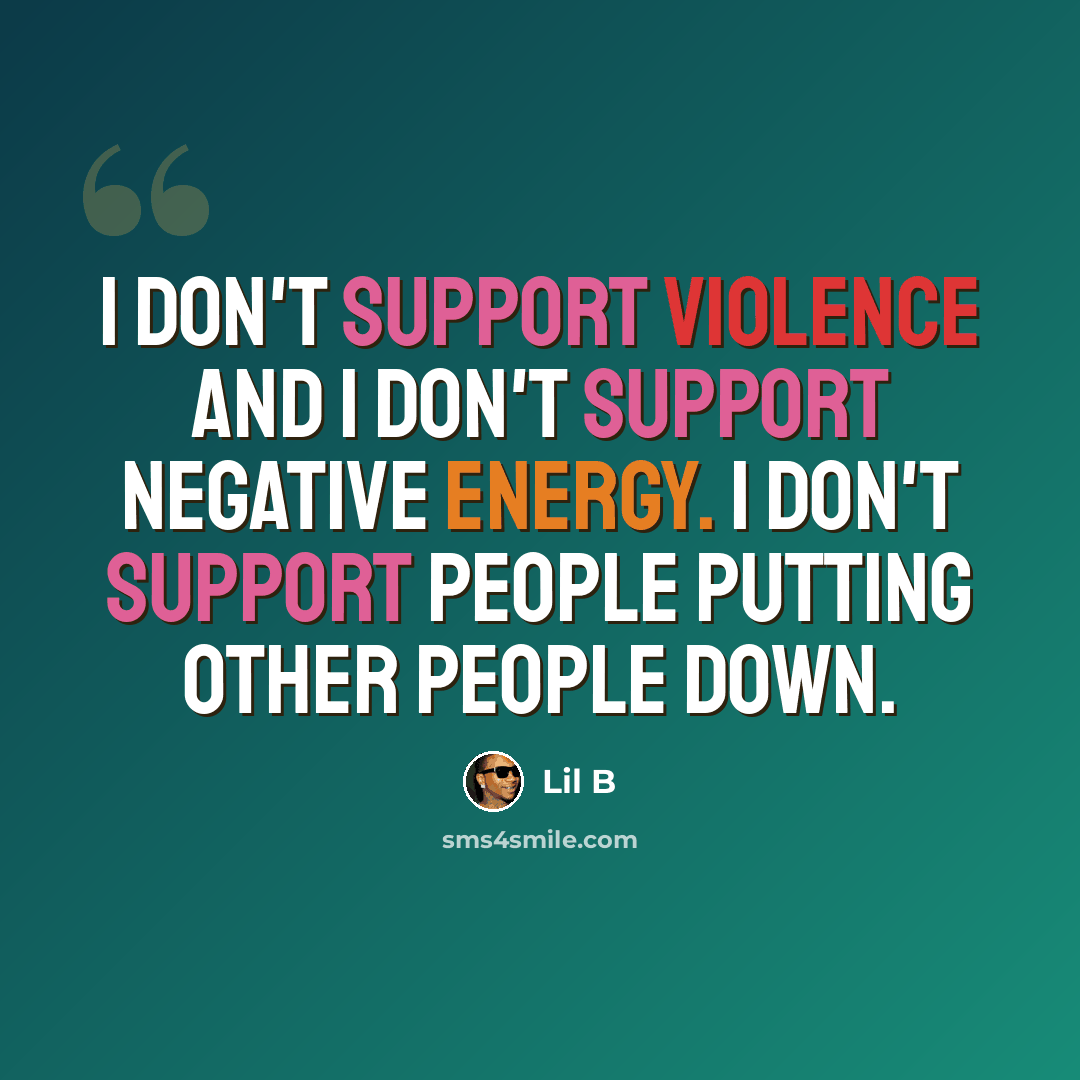 “I don't support violence and I don't support negative energy. I don't support people putting other people down.” quote by Lil B