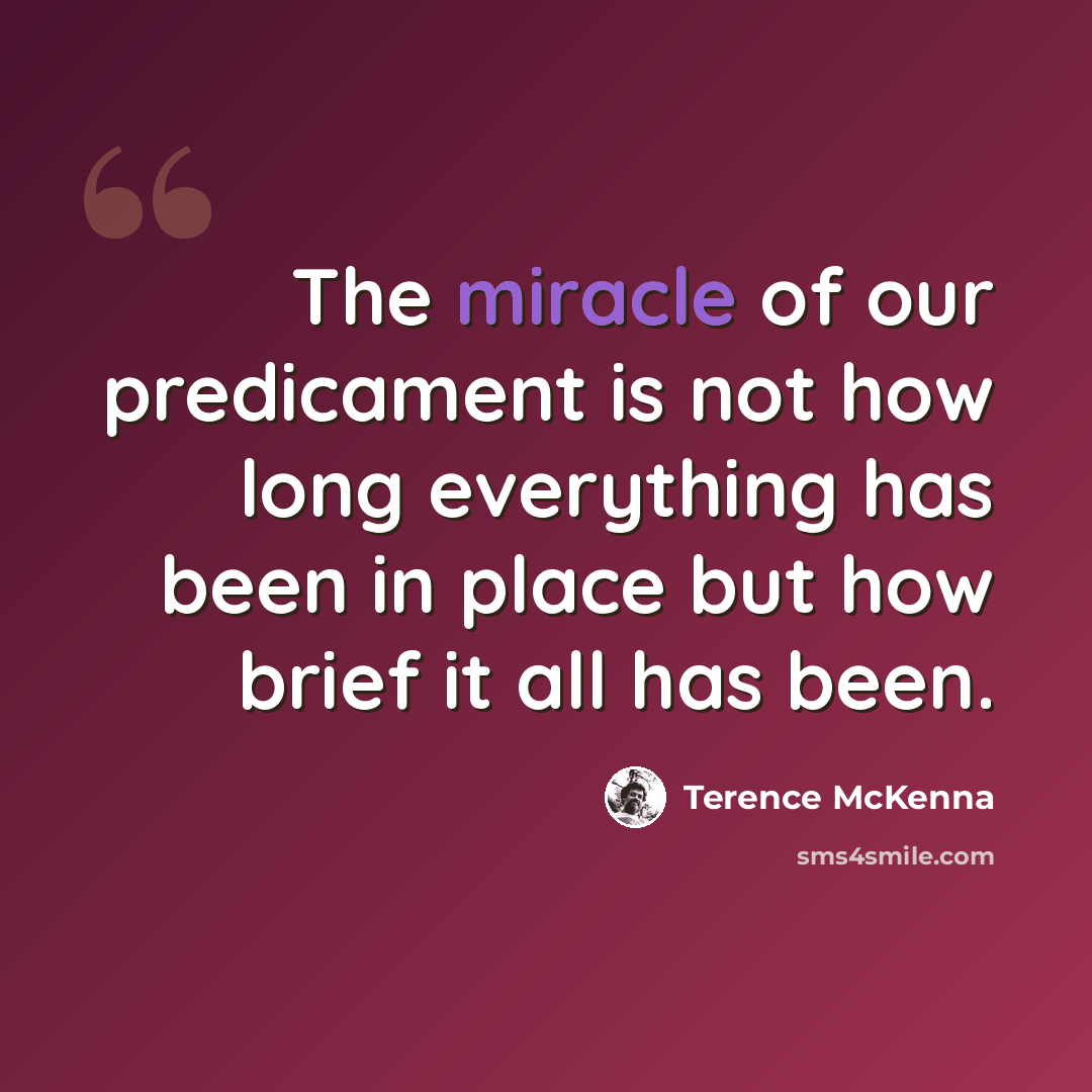 “The miracle of our predicament is not how long everything has been in place but how brief it all has been.” quote by Terence McKenna