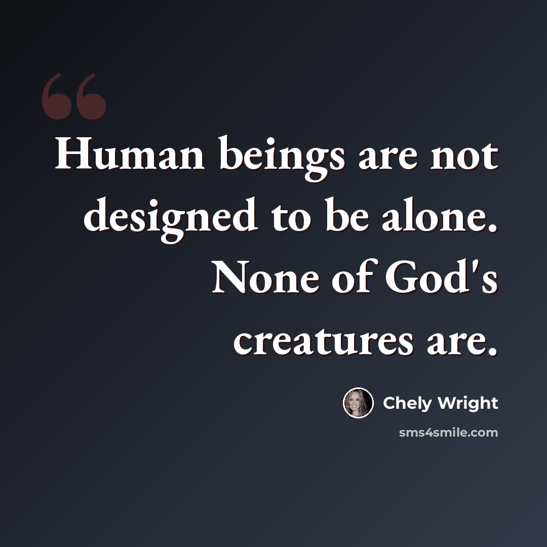“Human beings are not designed to be alone. None of God's creatures are.” quote by Chely Wright