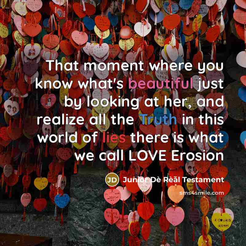 “That moment where you know what's beautiful just by looking at her, and realize all the Truth in this world of lies there is what we call LOVE Erosion” quote by Junior Dè Rèál Testament