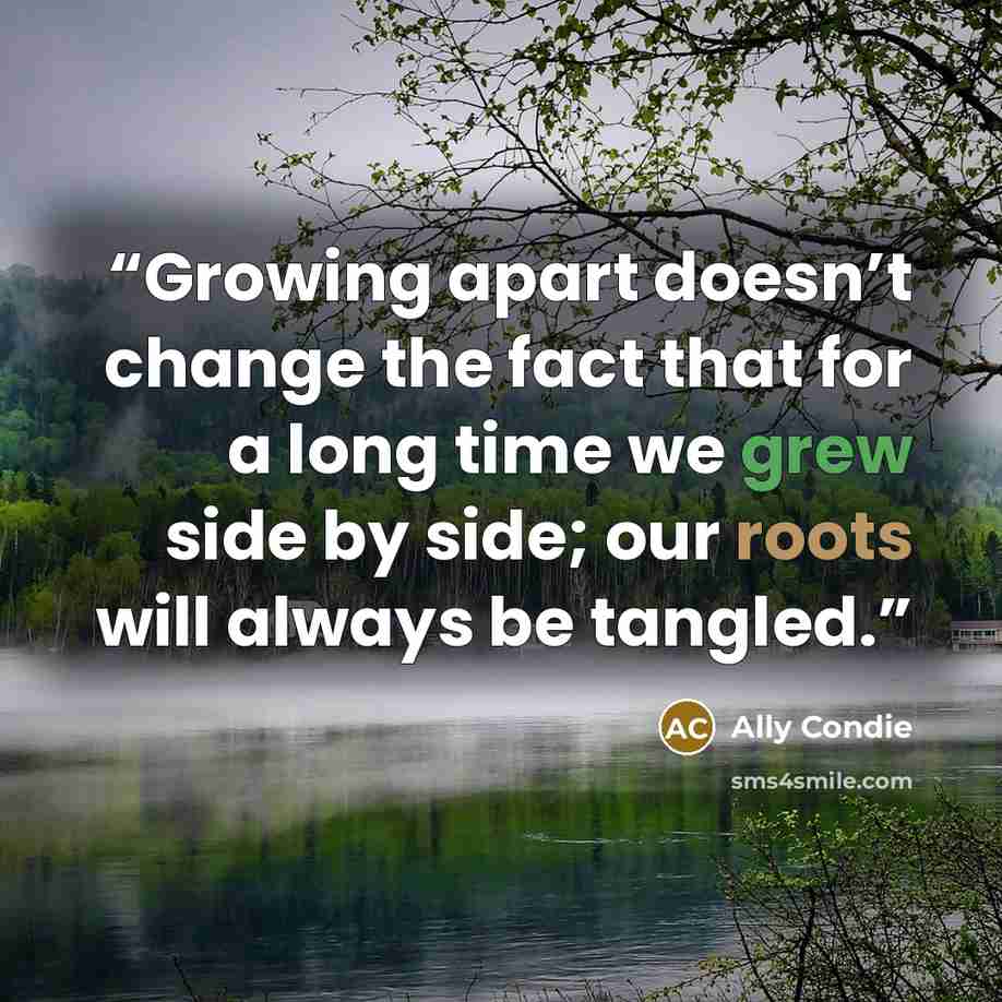 “Growing apart doesn’t change the fact that for a long time we grew side by side; our roots will always be tangled.” quote by Ally Condie