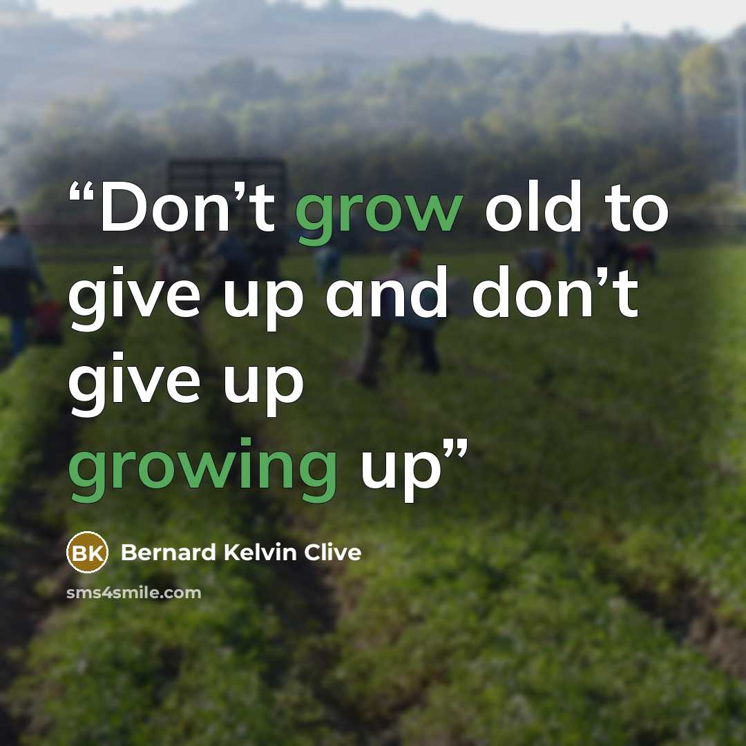 “Don’t grow old to give up and don’t give up growing up” quote by Bernard Kelvin Clive