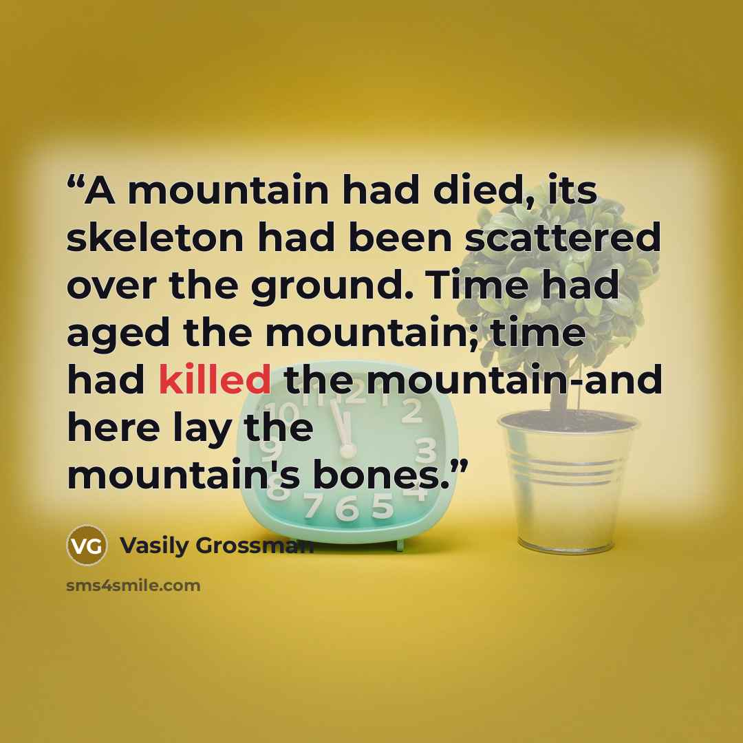 “A mountain had died, its skeleton had been scattered over the ground. Time had aged the mountain; time had killed the mountain-and here lay the mountain's bones.” quote by Vasily Grossman
