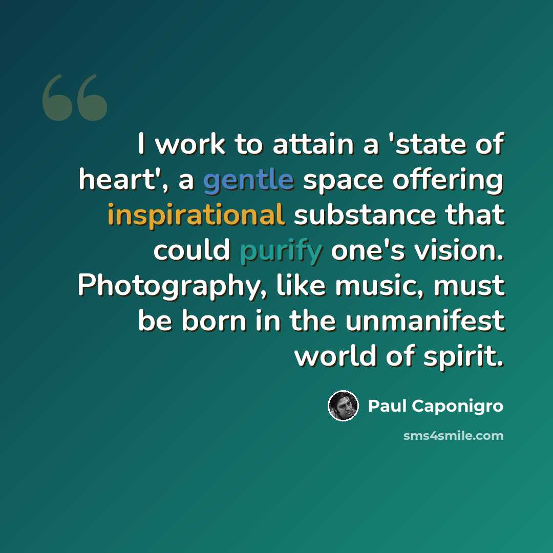 “I work to attain a 'state of heart', a gentle space offering inspirational substance that could purify one's vision. Photography, like music, must be born in the unmanifest world of spirit.” quote by Paul Caponigro