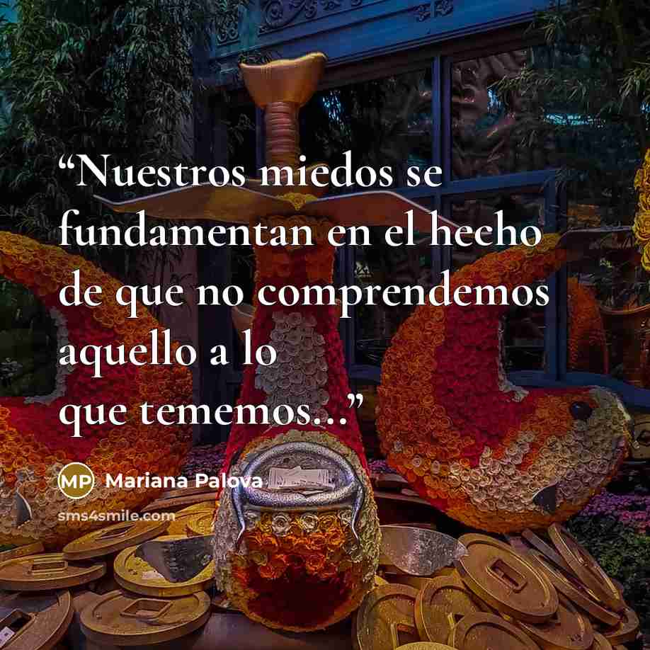 “Nuestros miedos se fundamentan en el hecho de que no comprendemos aquello a lo que tememos...” quote by Mariana Palova