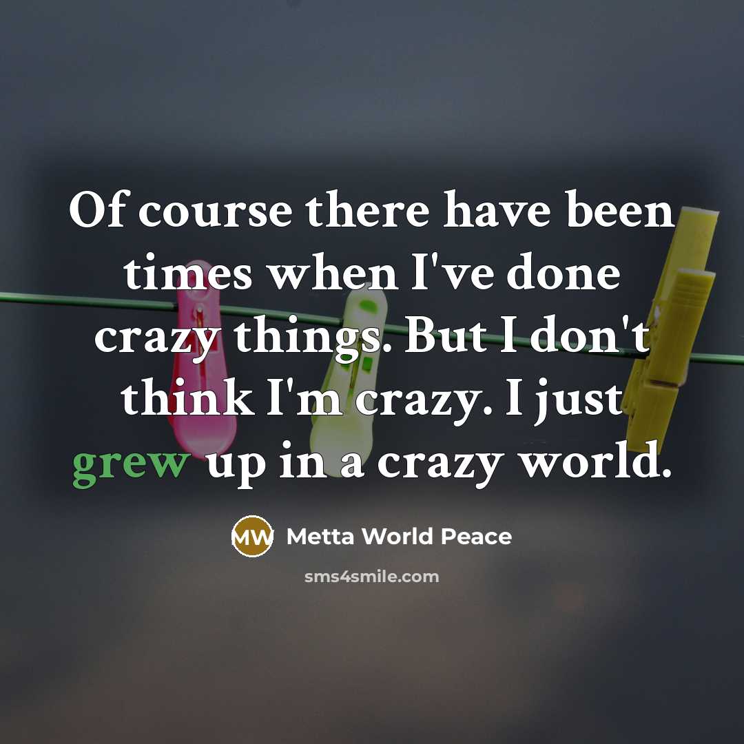 “Of course there have been times when I've done crazy things. But I don't think I'm crazy. I just grew up in a crazy world.” quote by Metta World Peace