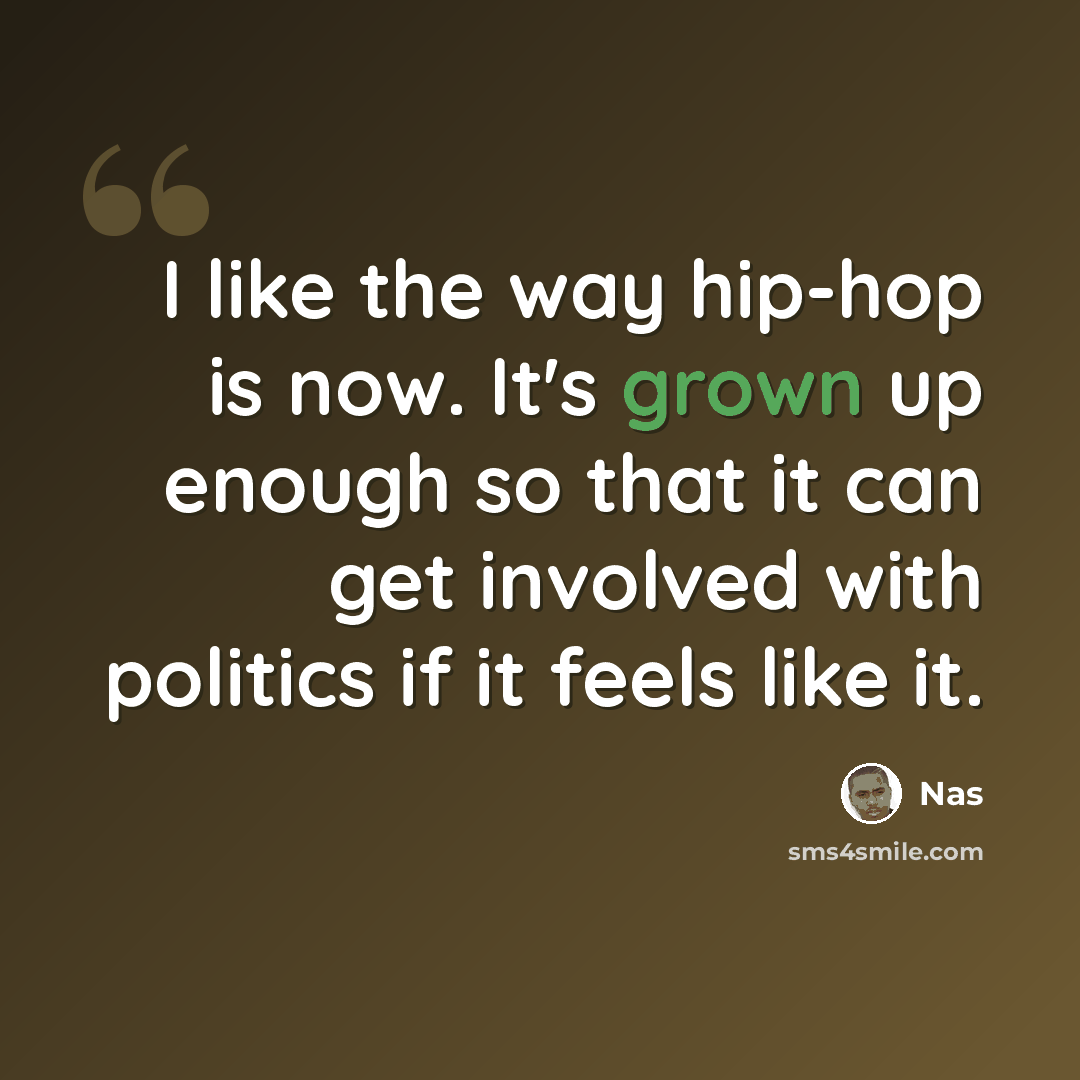 “I like the way hip-hop is now. It's grown up enough so that it can get involved with politics if it feels like it.” quote by Nas