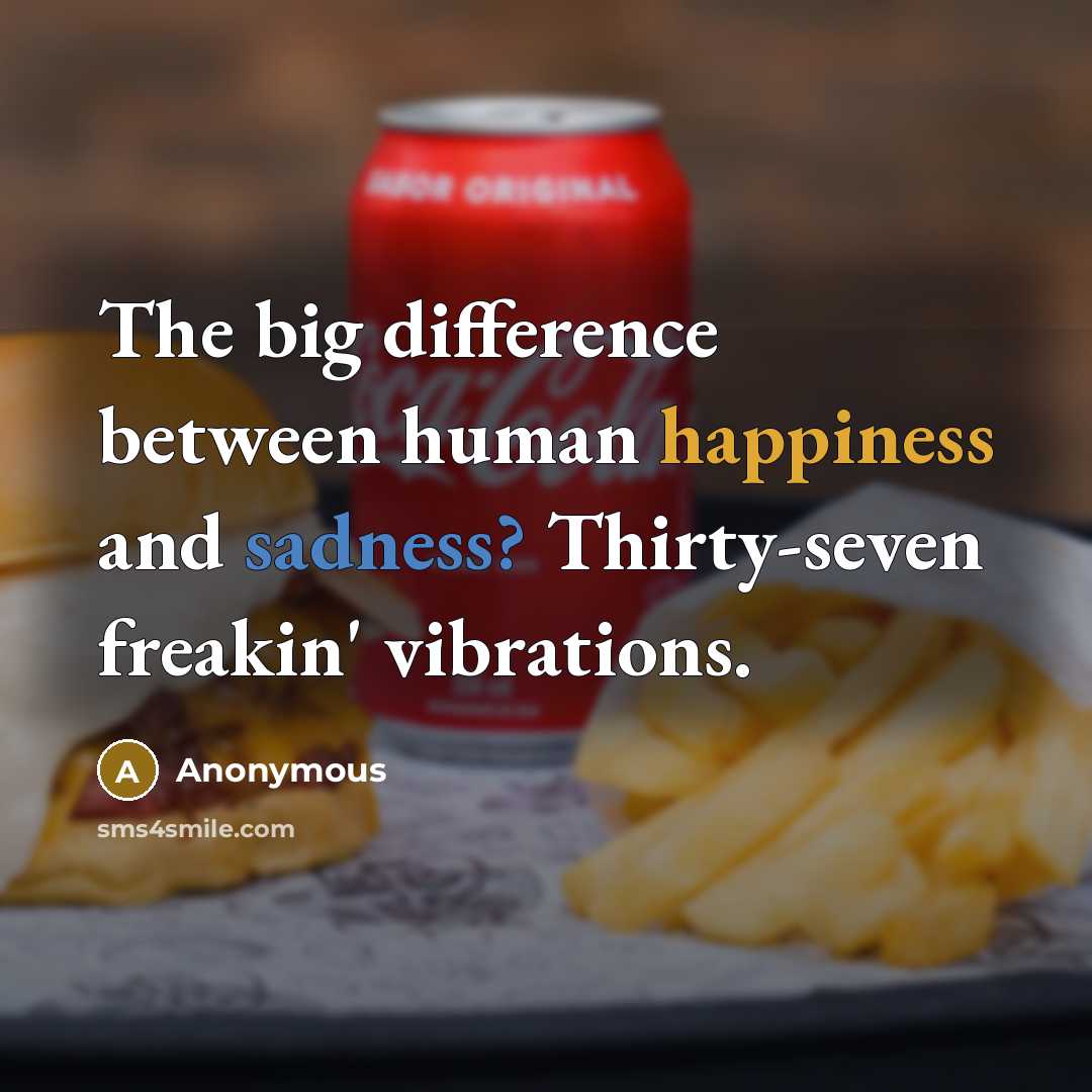 “The big difference between human happiness and sadness? Thirty-seven freakin' vibrations.” quote by Anonymous
