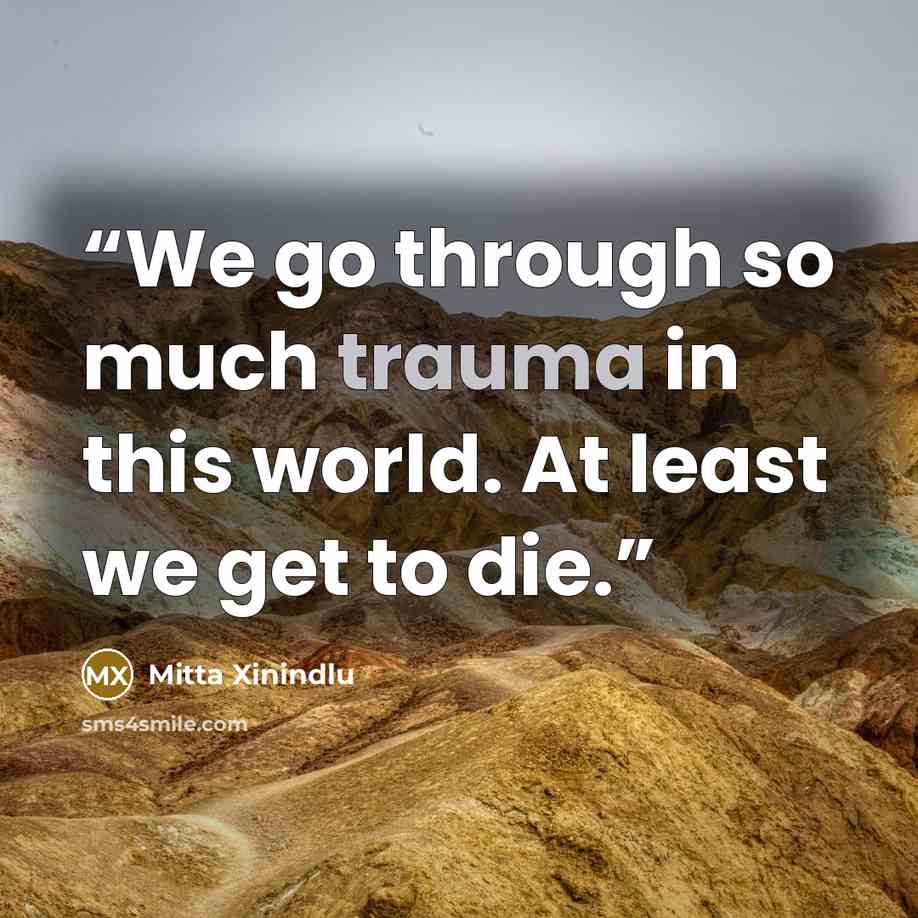 “We go through so much trauma in this world. At least we get to die.” quote by Mitta Xinindlu