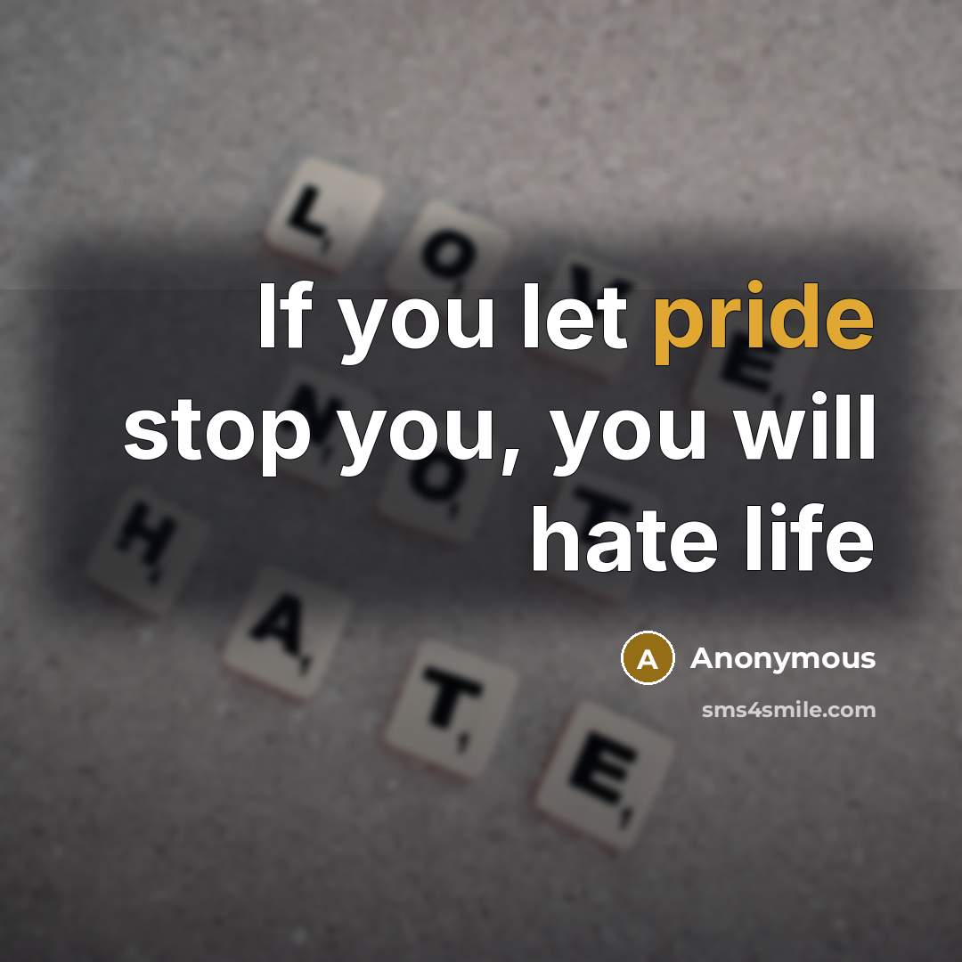 “If you let pride stop you, you will hate life” quote by Anonymous