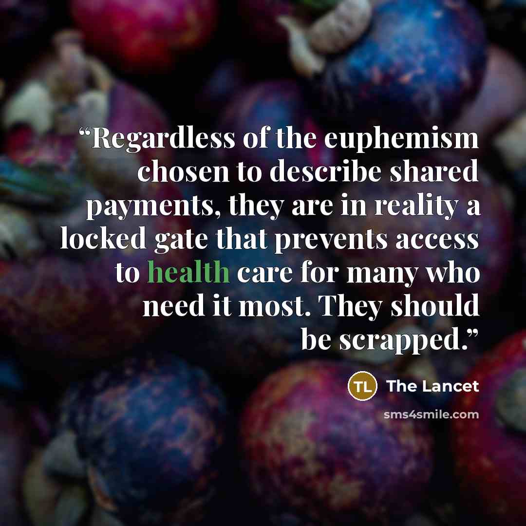 “Regardless of the euphemism chosen to describe shared payments, they are in reality a locked gate that prevents access to health care for many who need it most. They should be scrapped.” quote by The Lancet