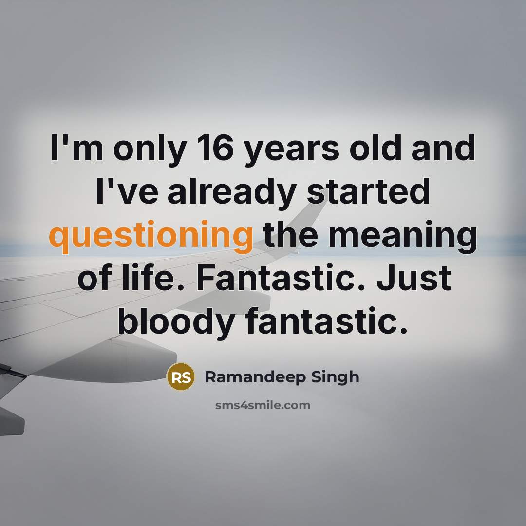 “I'm only 16 years old and I've already started questioning the meaning of life. Fantastic. Just bloody fantastic.” quote by Ramandeep Singh