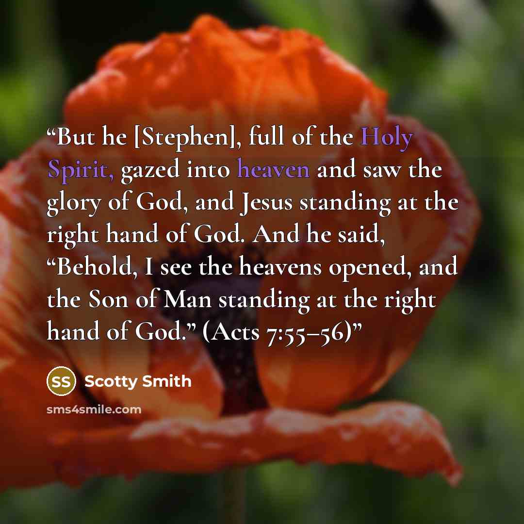 “But he [Stephen], full of the Holy Spirit, gazed into heaven and saw the glory of God, and Jesus standing at the right hand of God. And he said, “Behold, I see the heavens opened, and the Son of Man standing at the right hand of God.” (Acts 7:55–56)” quote by Scotty Smith