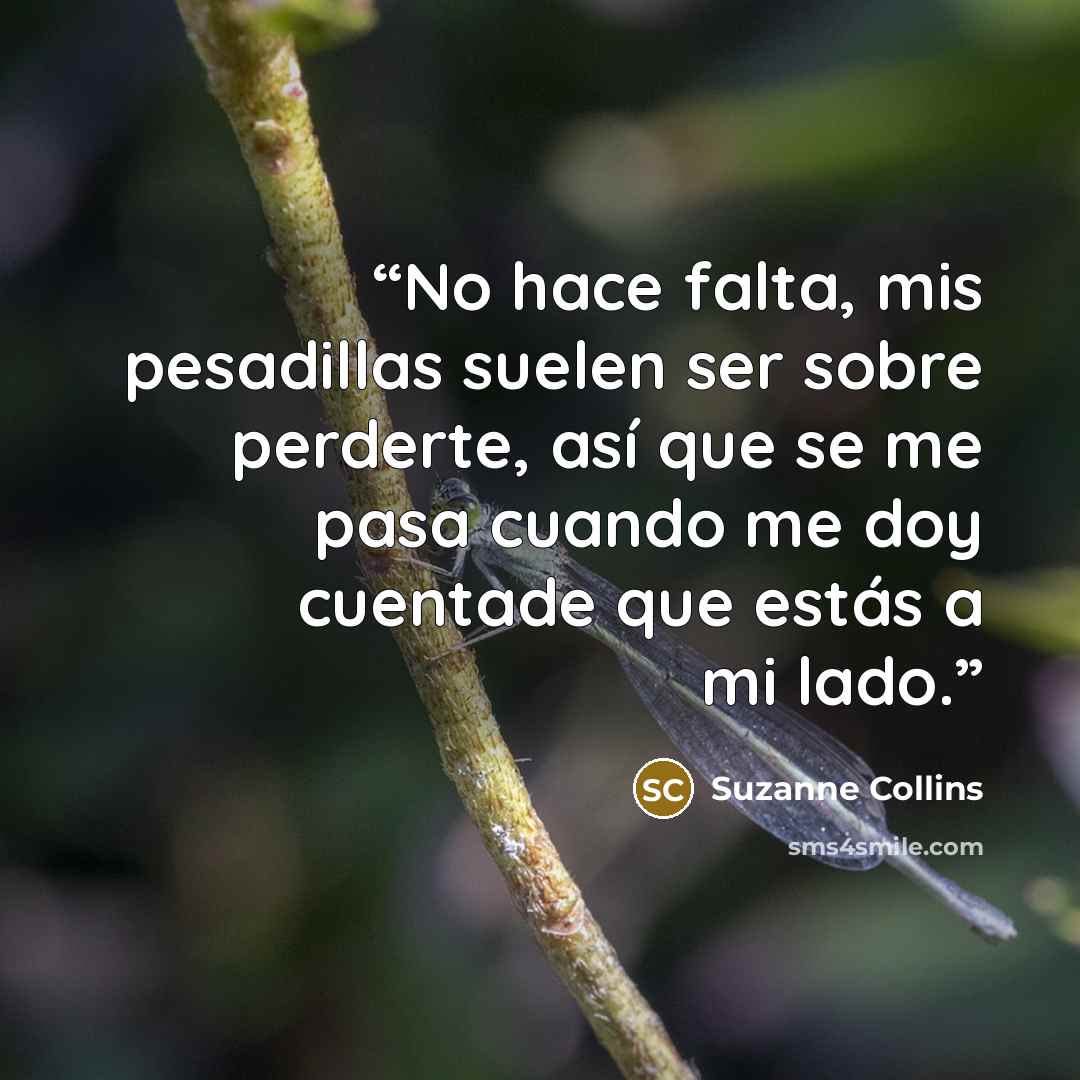 “No hace falta, mis pesadillas suelen ser sobre perderte, así que se me pasa cuando me doy cuentade que estás a mi lado.” quote by Suzanne Collins