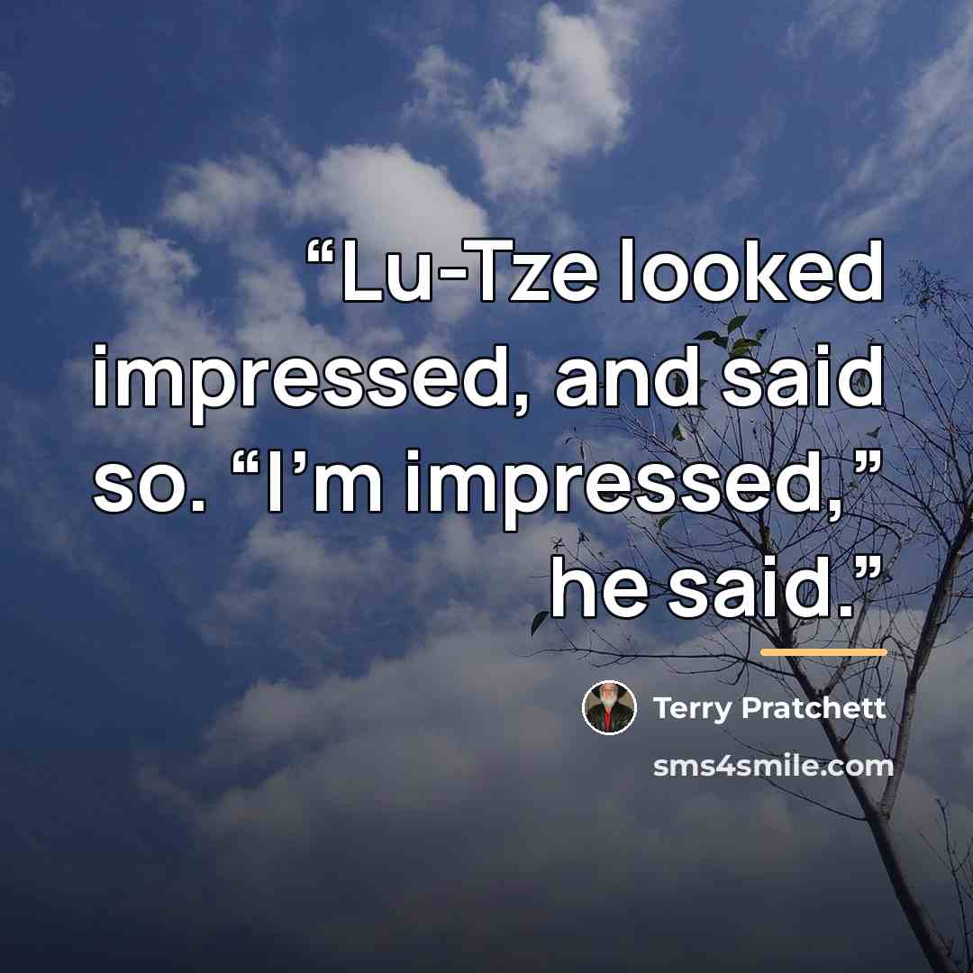 “Lu-Tze looked impressed, and said so. “I’m impressed,” he said.” quote by Terry Pratchett