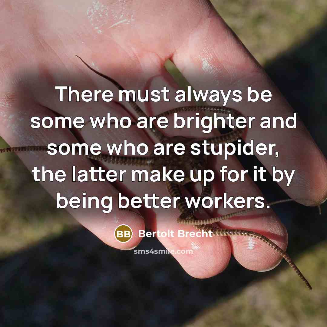 “There must always be some who are brighter and some who are stupider, the latter make up for it by being better workers.” quote by Bertolt Brecht