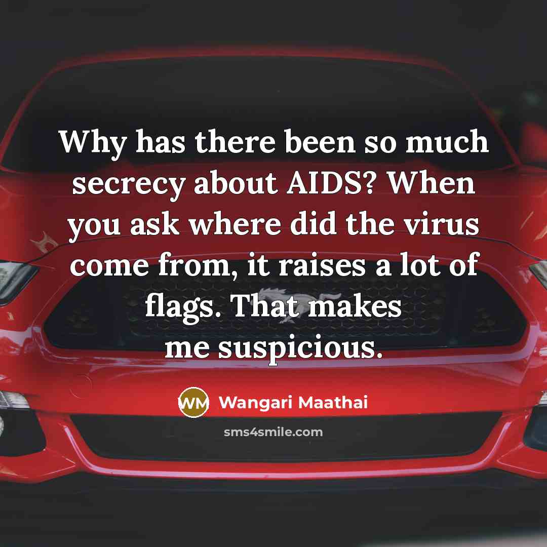 “Why has there been so much secrecy about AIDS? When you ask where did the virus come from, it raises a lot of flags. That makes me suspicious.” quote by Wangari Maathai