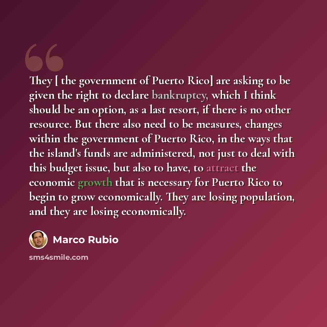 “They [ the government of Puerto Rico] are asking to be given the right to declare bankruptcy, which I think should be an option, as a last resort, if there is no other resource. But there also need to be measures, changes within the government of Puerto Rico, in the ways that the island's funds…” quote by Marco Rubio