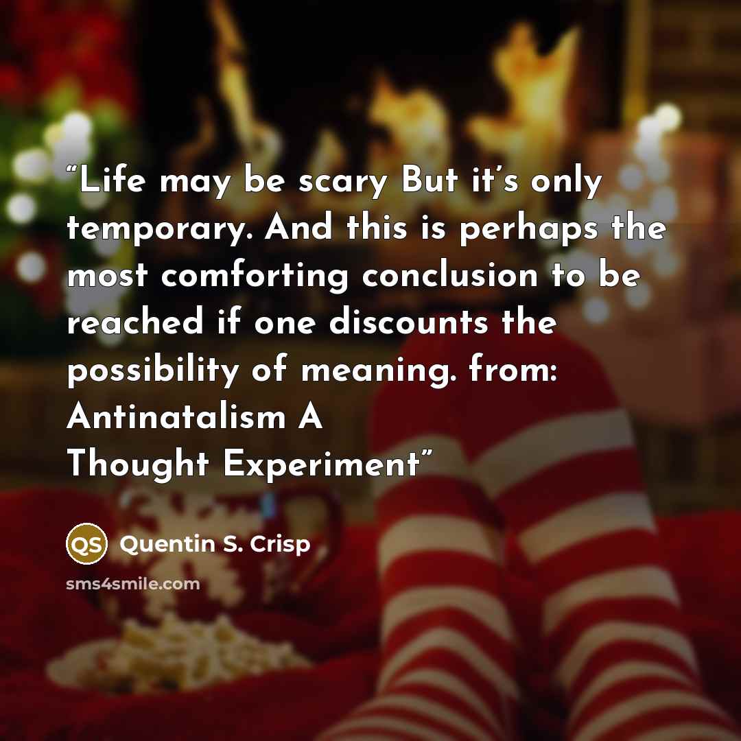 “Life may be scary But it’s only temporary. And this is perhaps the most comforting conclusion to be reached if one discounts the possibility of meaning. from: Antinatalism A Thought Experiment” quote by Quentin S. Crisp