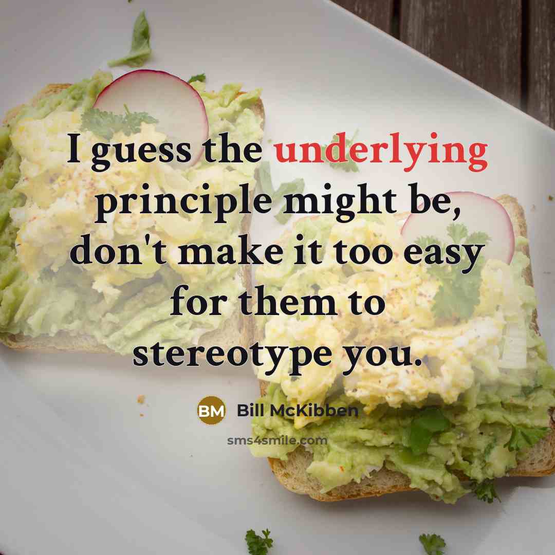 “I guess the underlying principle might be, don't make it too easy for them to stereotype you.” quote by Bill McKibben