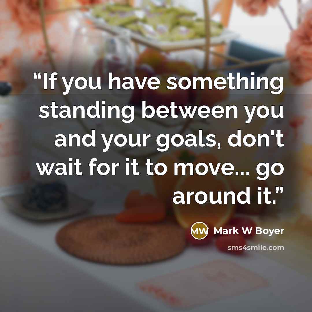“If you have something standing between you and your goals, don't wait for it to move... go around it.” quote by Mark W Boyer