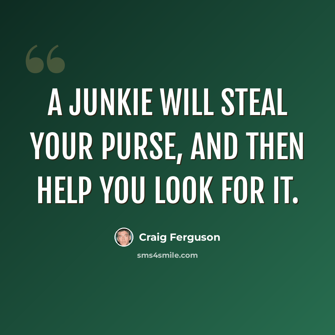 “A junkie will steal your purse, and then help you look for it.” quote by Craig Ferguson