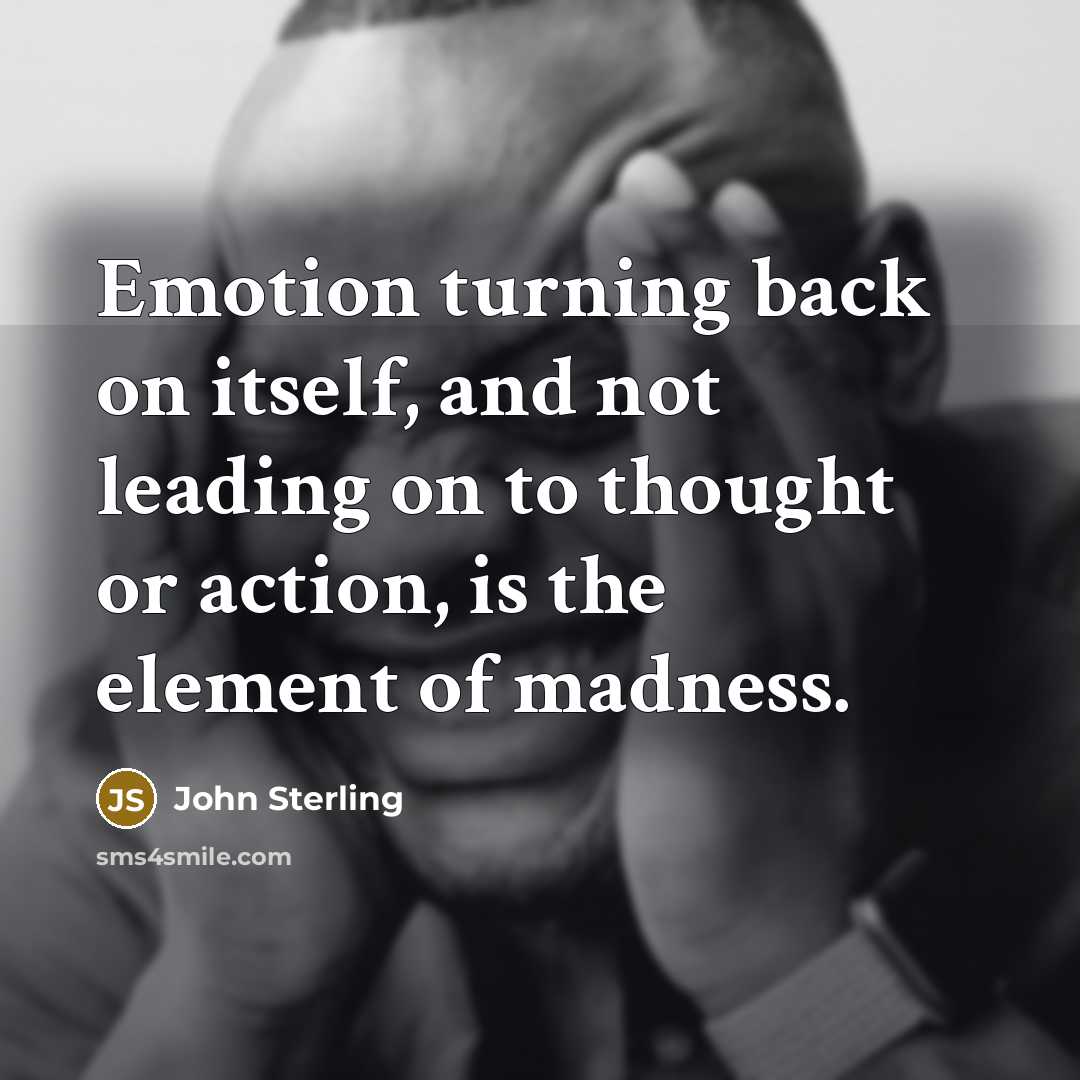 “Emotion turning back on itself, and not leading on to thought or action, is the element of madness.” quote by John Sterling